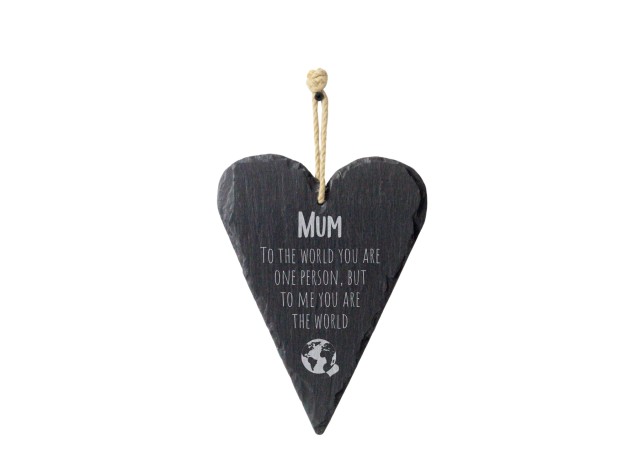 Mum Means The World Welsh Slate Heart Hanging Sign